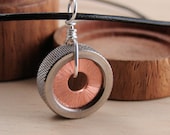 Copper Statement Necklace Pendant Hardware Jewlery Industrial Washers on Leather Cord