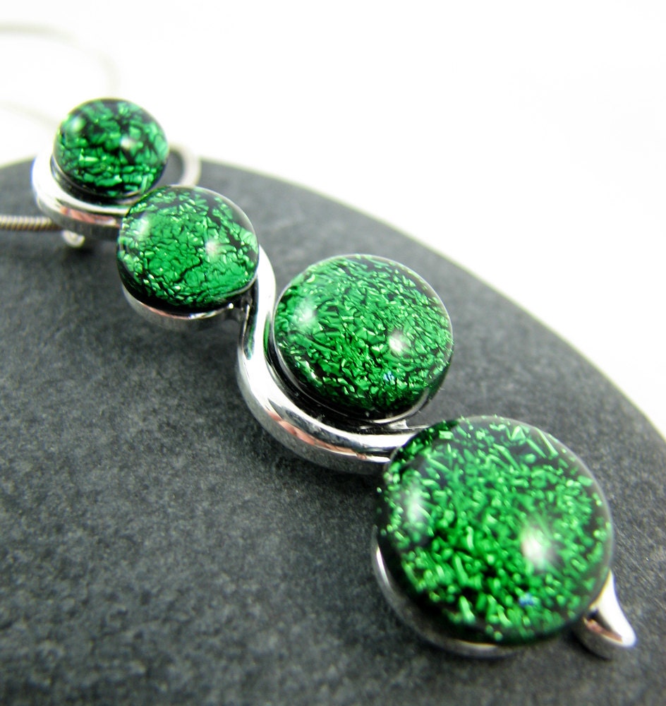 Fused Glass Necklace - Emerald Green Cascade