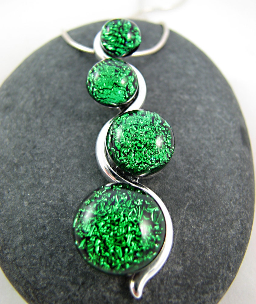 Fused Glass Necklace - Emerald Green Cascade