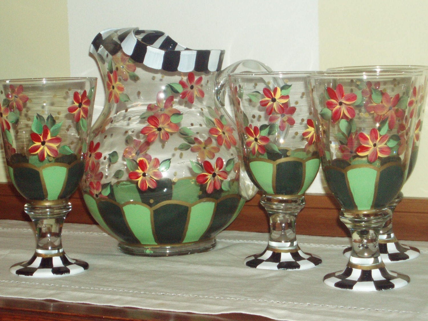 Hand Painted Stemware and Pitcher