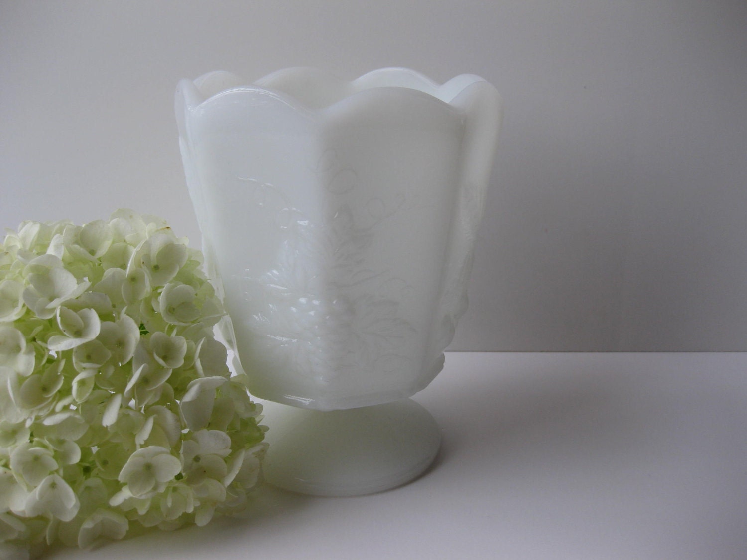 Vintage Napco Milk Glass Grapevine Footed Vase