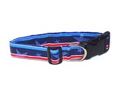 SALE PATRIOTIC fabric Dog Tag Buckle Collar red white and blue with stars