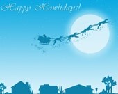 Greyhounds Pulling Santa Blank Flat Greeting Card Notecard Christmas Card