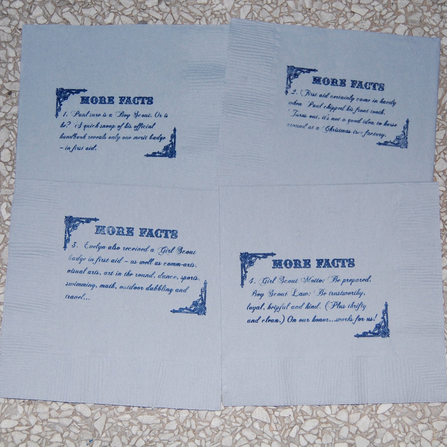 Fancy Fact Wedding Napkins 4 Designs Qty 200