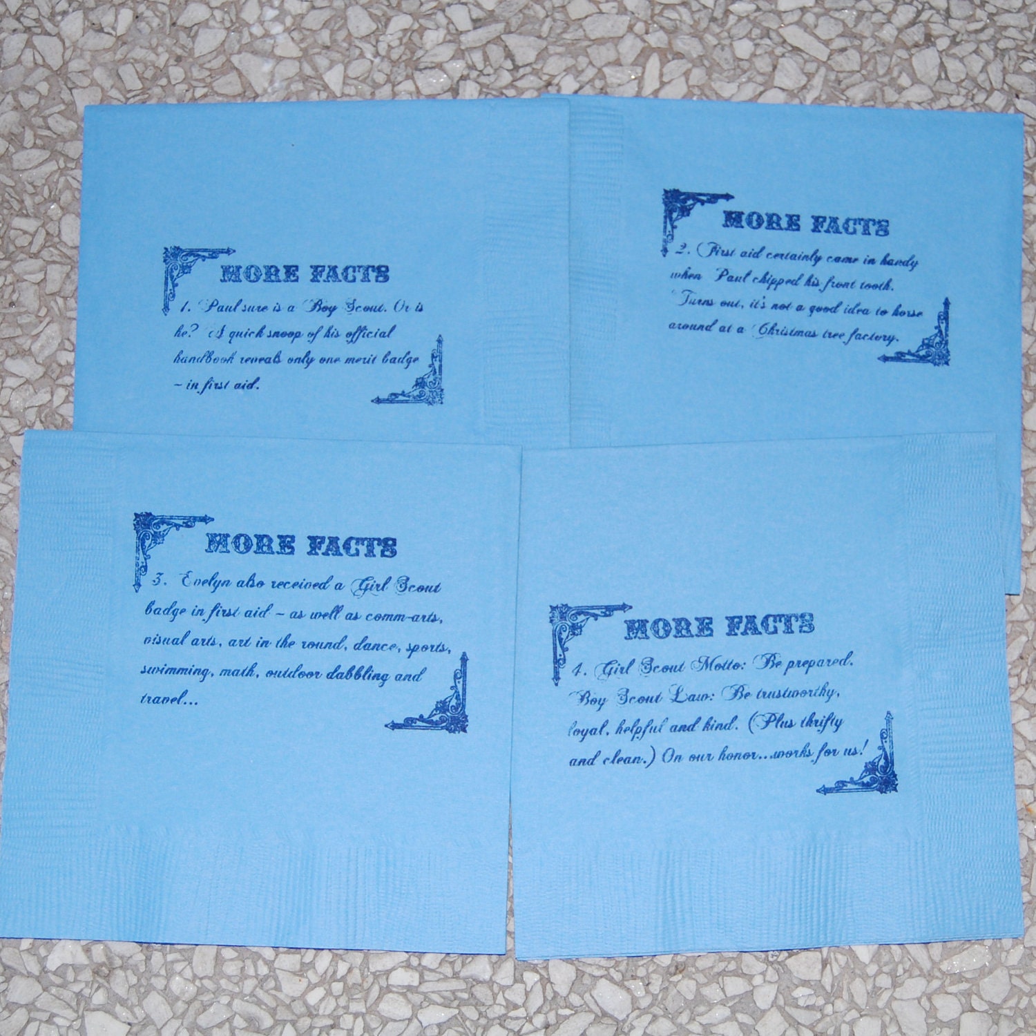 Fancy Fact Wedding Napkins 6 Designs Qty 200