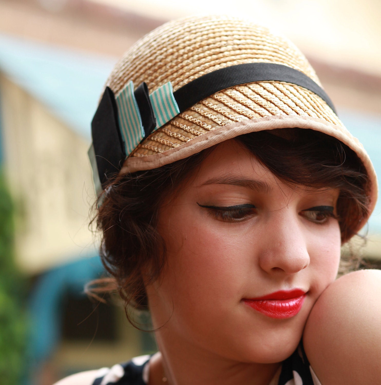 RESERVED FOR ALEXI // Straw Cap - 'Olive's Playing Tennis'