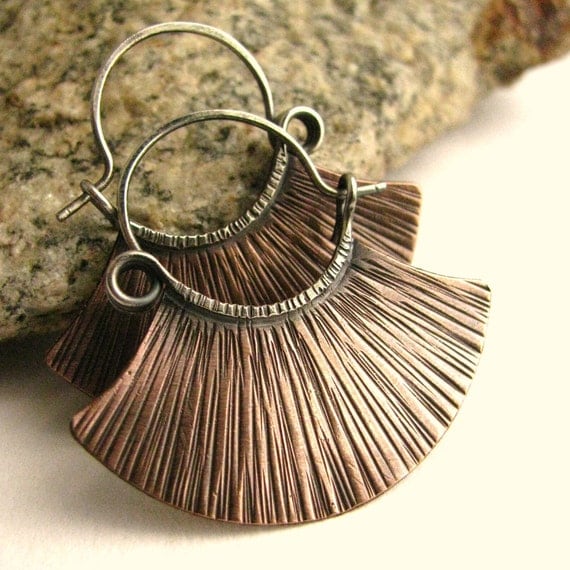Sterling Silver And Copper Ethnic Hoop Earrings Mixed Metal Artisan Metalsmithed