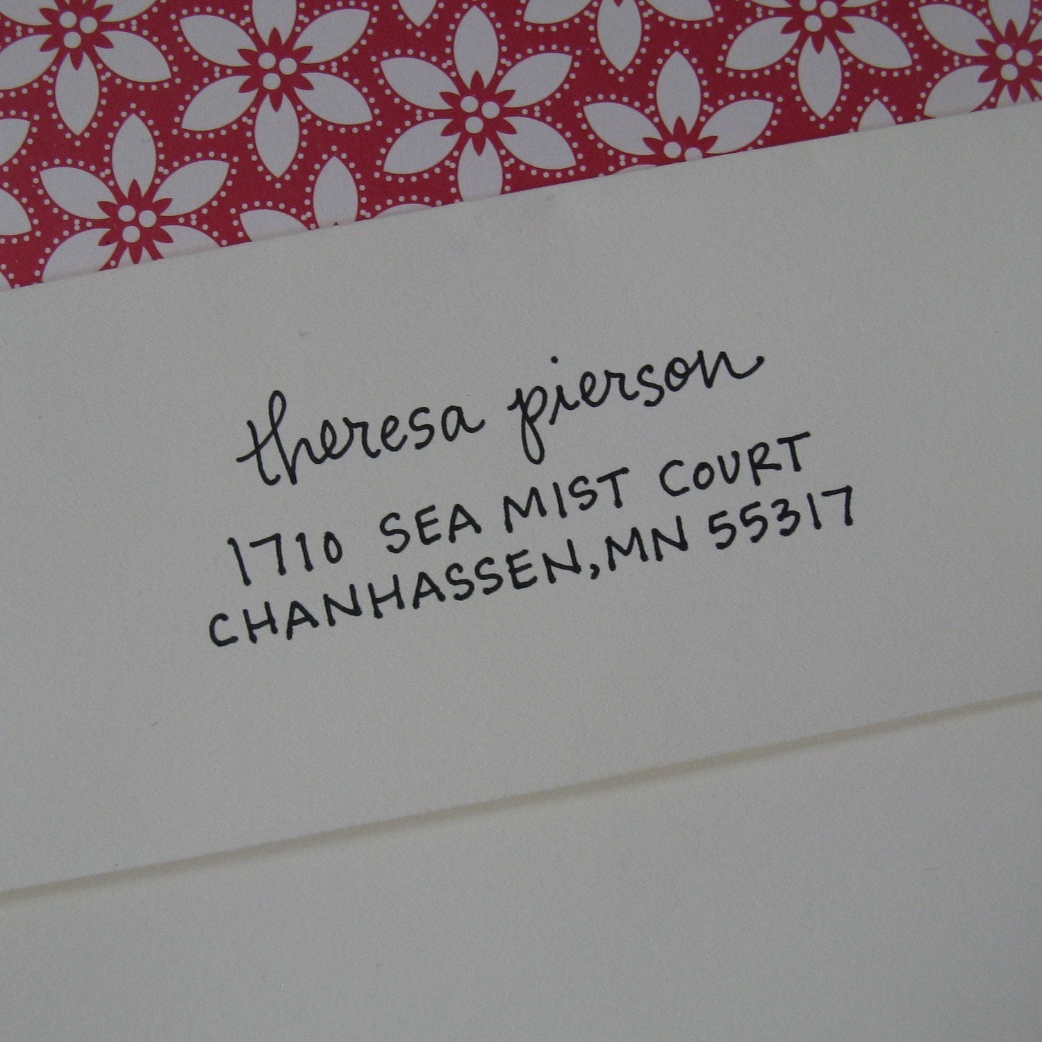 Emerson Handwritten Address Stamp: your choice of self-inking or red rubber