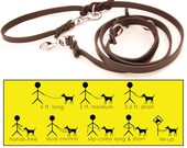8-Way Lead in Black--the most versitle 6 ft. LEATHER dog leash