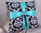 White Black Damask Pool Satin Sash Rhinestone Bridal Wedding Ring Bearer Pillow