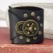 Steampunk Cuff, Black Leather Cuff Bracelet with Brass Turn Lock Buckle