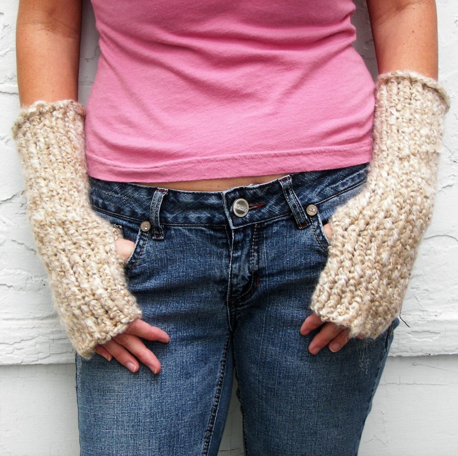 Beige Fingerless Gloves - Armwarmers - Ready to ship