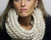 Button Up Scarf - Cowl - Neckwarmer with Tree Branch Buttons in Wheaty Beige