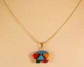 Multicolored Gemstone Inlay Bear Pendant Necklace and Earrings Set on Sterling Silver, Gemstone Jewelry,  Southwestern Jewelry