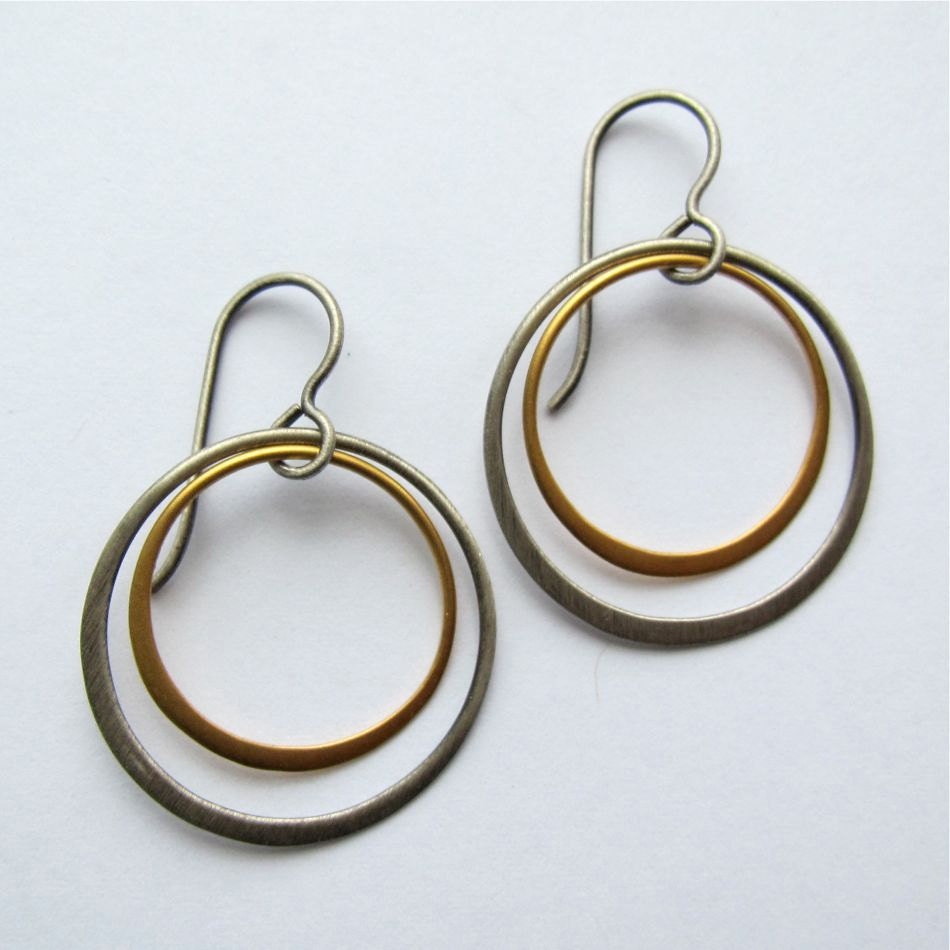 Simple Gold Vermeil and Oxidized Silver Earrings
