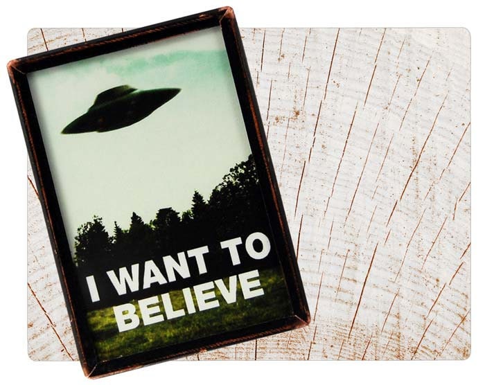 Handmade Copper Mirror / Pocket Mirror / Purse Mirror /  X-Files Fox Mulder Poster UFO Alien I Want to Believe