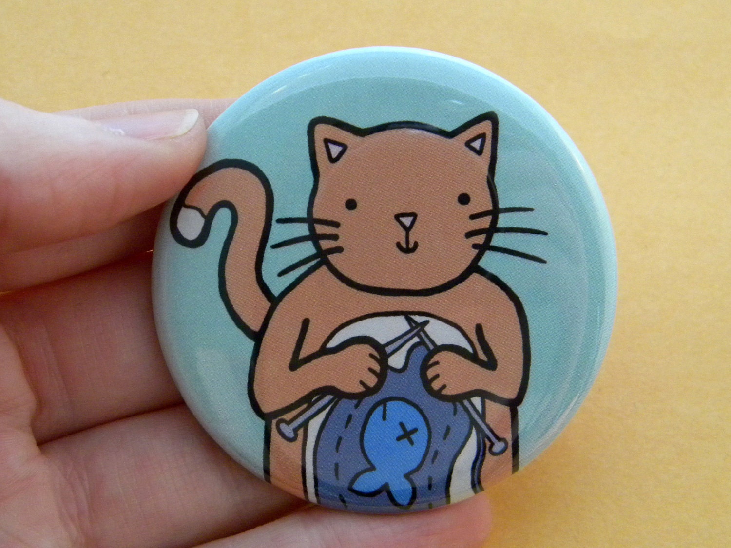 Knitting Kitty Pocket Mirror