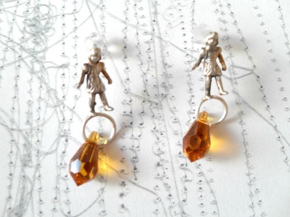 Sterling silver ear studs-Elegant girl figure-Swarovski