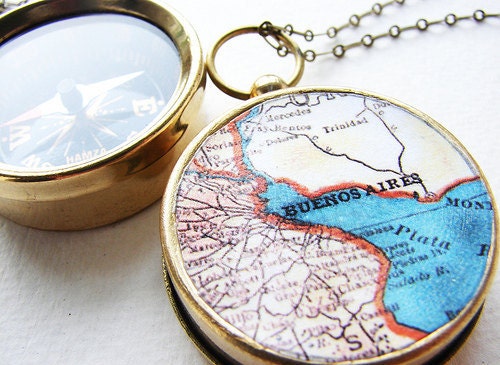 Map Compass Necklace Buenos Aires map , Choose Your City Map Necklace, wedding favors, personalized gifts