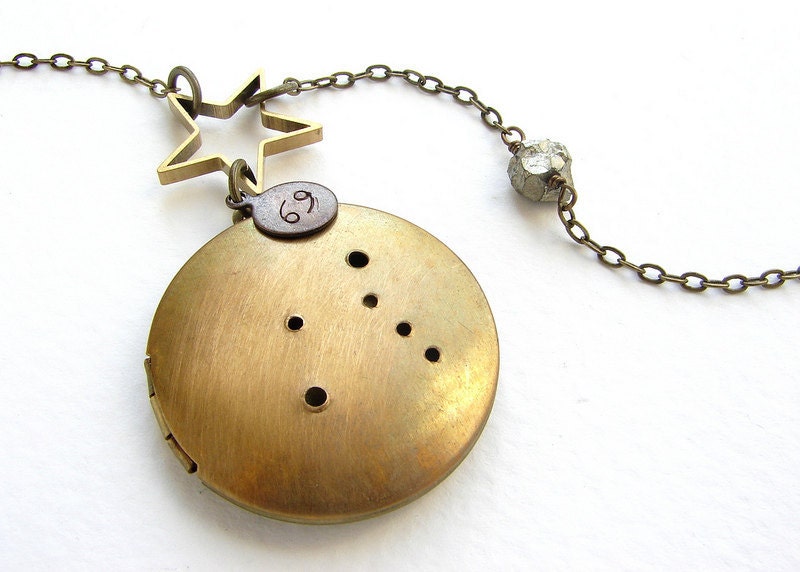 Cancer zodiac Necklace, Personalized constellation locket necklace, June July birthday zodiac constellation necklace