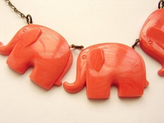 Limited Edition- Elephant Parade - vintage coral pink elephant necklace - a great gift