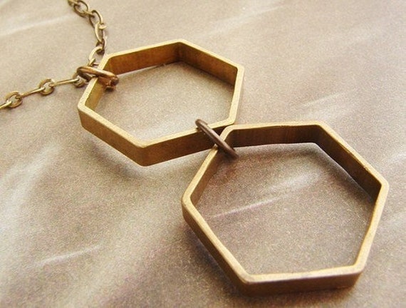 Vintage Honeycomb necklace - hexagon necklace, modern geometric necklace, simple everyday necklace
