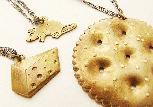 Ritz Cracker Necklace Mouse cheese Layered long chain cracker charm foodie necklace Mothers day