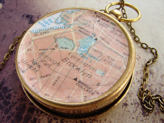 Brooklyn Map Compass Necklace personalized custom Choose Your City Compass Map Necklace, personalized