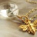 honey Bee Necklace, bridesmaid jewelry, wedding jewelry clear Swarovski drop gold vermeil bee necklace, wedding bridal party necklace