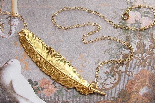 Gold feather necklace, bridesmaid jewelry, Enchanted Feather necklace 14kt gold filled chain wedding party bridesmaid gifts