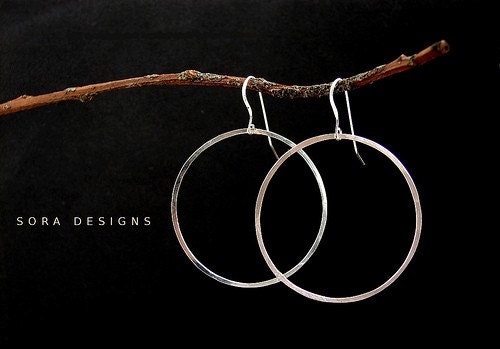 Large Sterling Silver Hoop earrings, simple Hoop everyday silver earrings - hammered sterling silver hoops
