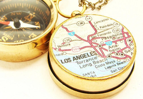 personalized Map Necklace, Compass Necklace, Los Angeles City, Custom Choose Your City Compass Map Necklace graduation personalized gifts