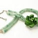 Jade Statement necklace, vintage olive green statement jewelry, enamel flower brooch emerald stone statement floral jewelry