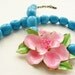 Neon pink flower necklace vintage pink azalea brooch turquoise statement necklace one of a kind OOAK necklace