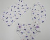 Bitty Baby Essentials in Purple Bouquet- Diaper, Bib and Burp Cloth