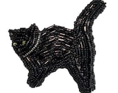 BLACK  CAT beaded wearable art pin/ pendant (Made-to-Order)