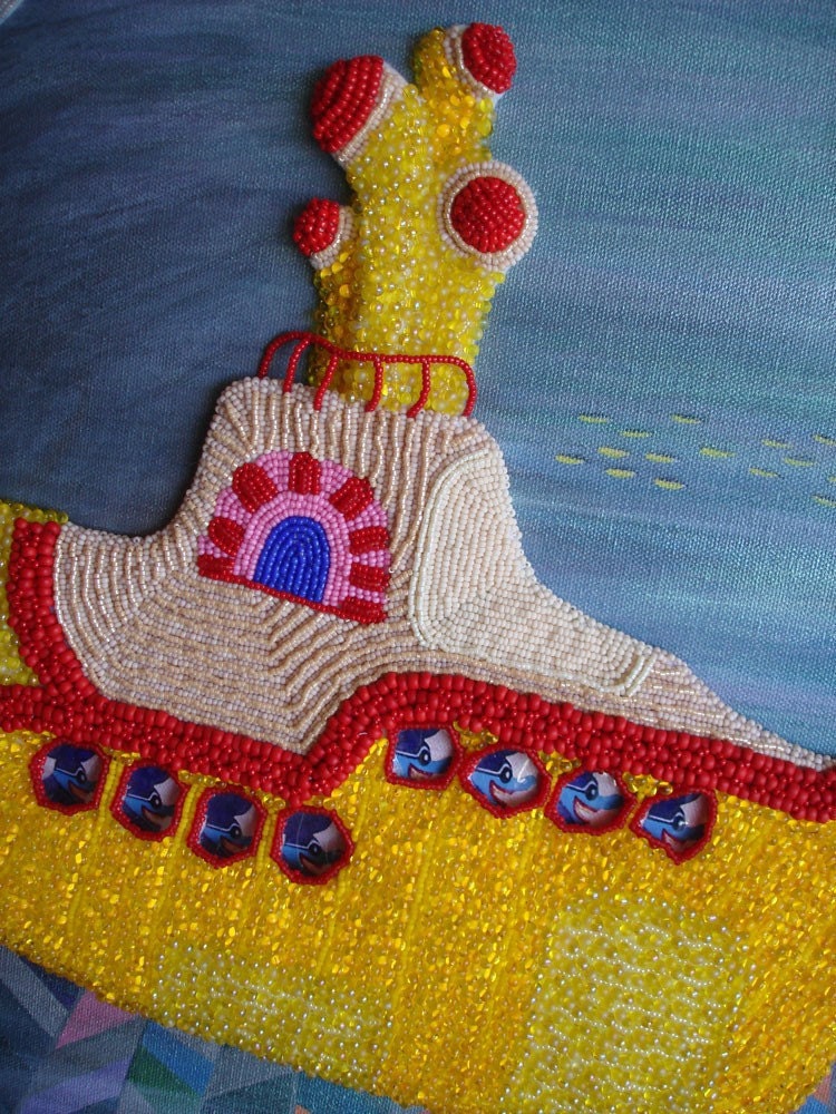 THE HIJACK beaded Beatles Yellow Submarine painting - relief wall art