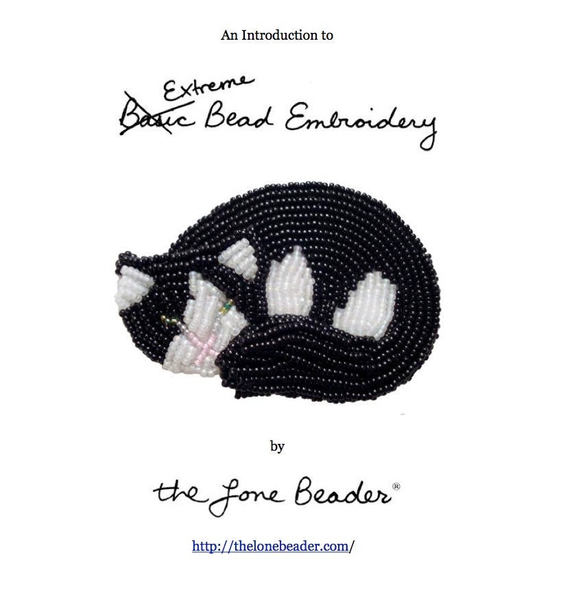 Intro to Extreme Bead Embroidery basic tutorial PDF file - download (Cat Pin) (For Personal Use Only)
