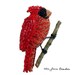 NORTHERN CARDINAL beaded holiday red bird art jewelry pin / pendant