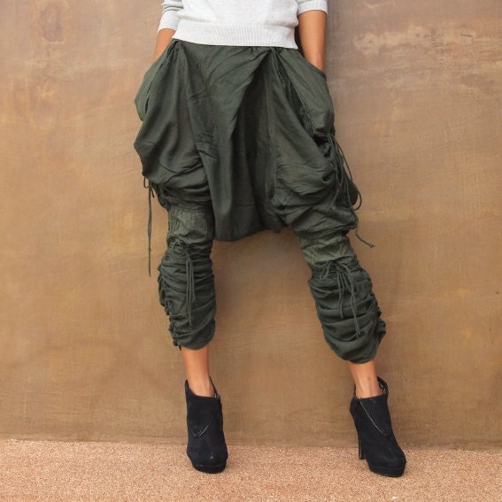 Heather Pants...Dark green mix silk Streampunk (one size fit upto L)