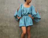 Kimmy...Lace detail tunic Blue mix silk (one size fits M-XL)