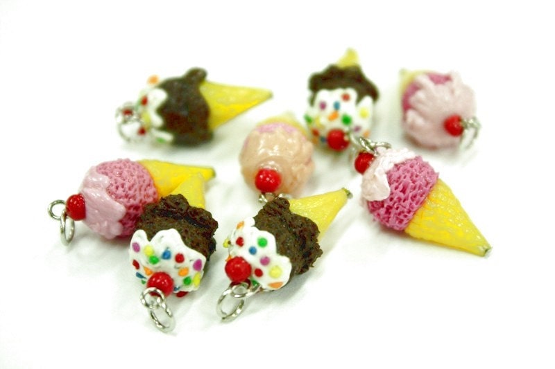 Polymer Clay Beads Miniature Foods Charms Beaded Jewelry 8 pcs