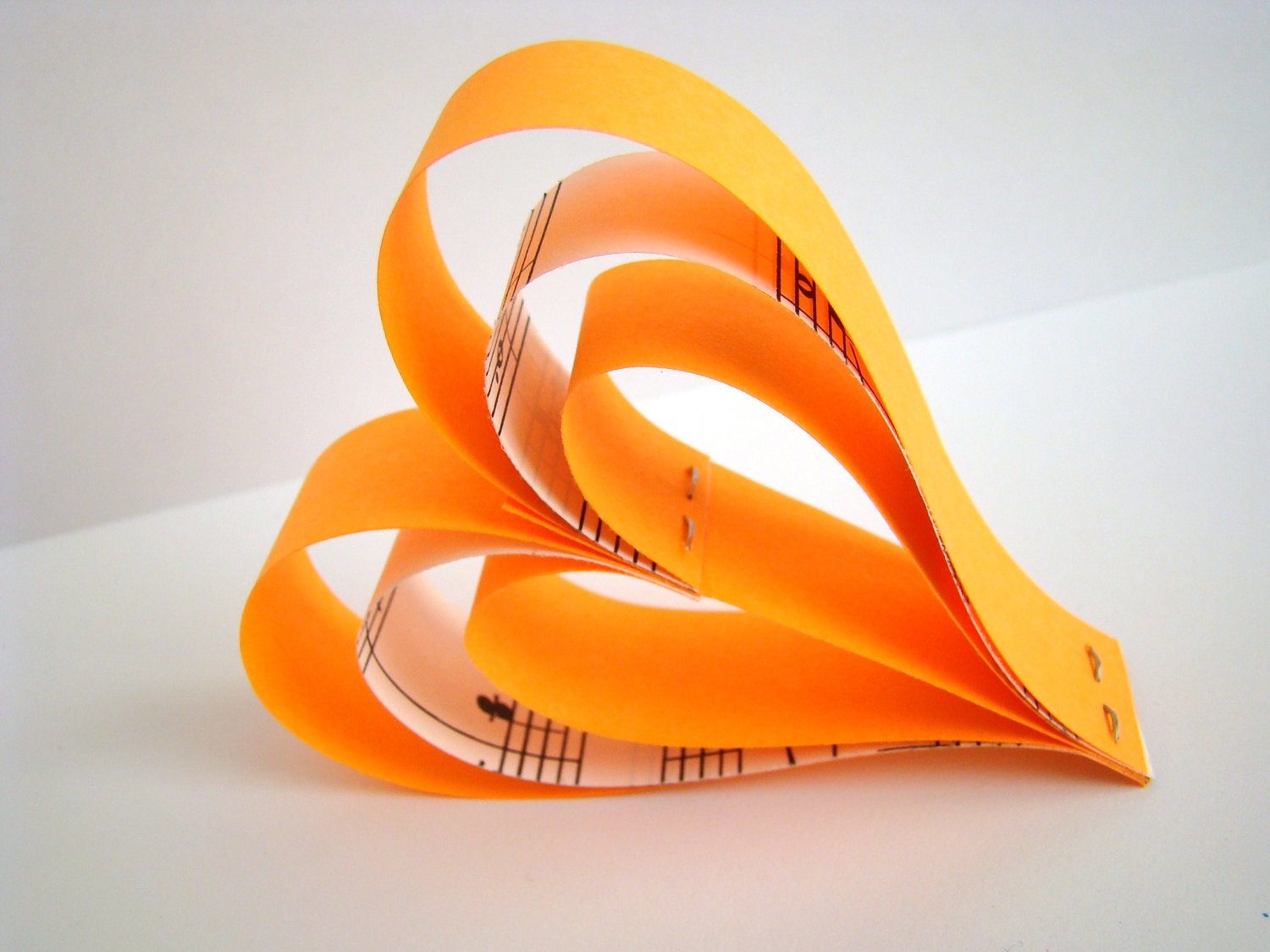 Hanging Paper Hearts - Orange with Music Sheet Accents- Set of 5