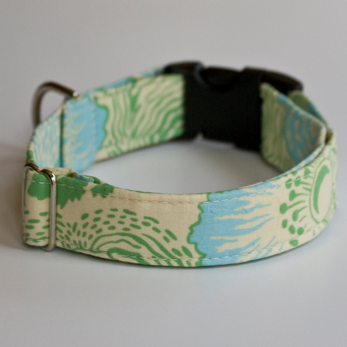 Ivory, Blue and Green Dog Collar