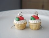 Strawberry Cupcake Earrings Miniature Food Jewelry