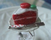Red Velvet Cake Slice Adjustable Ring Miniature Food Jewelry