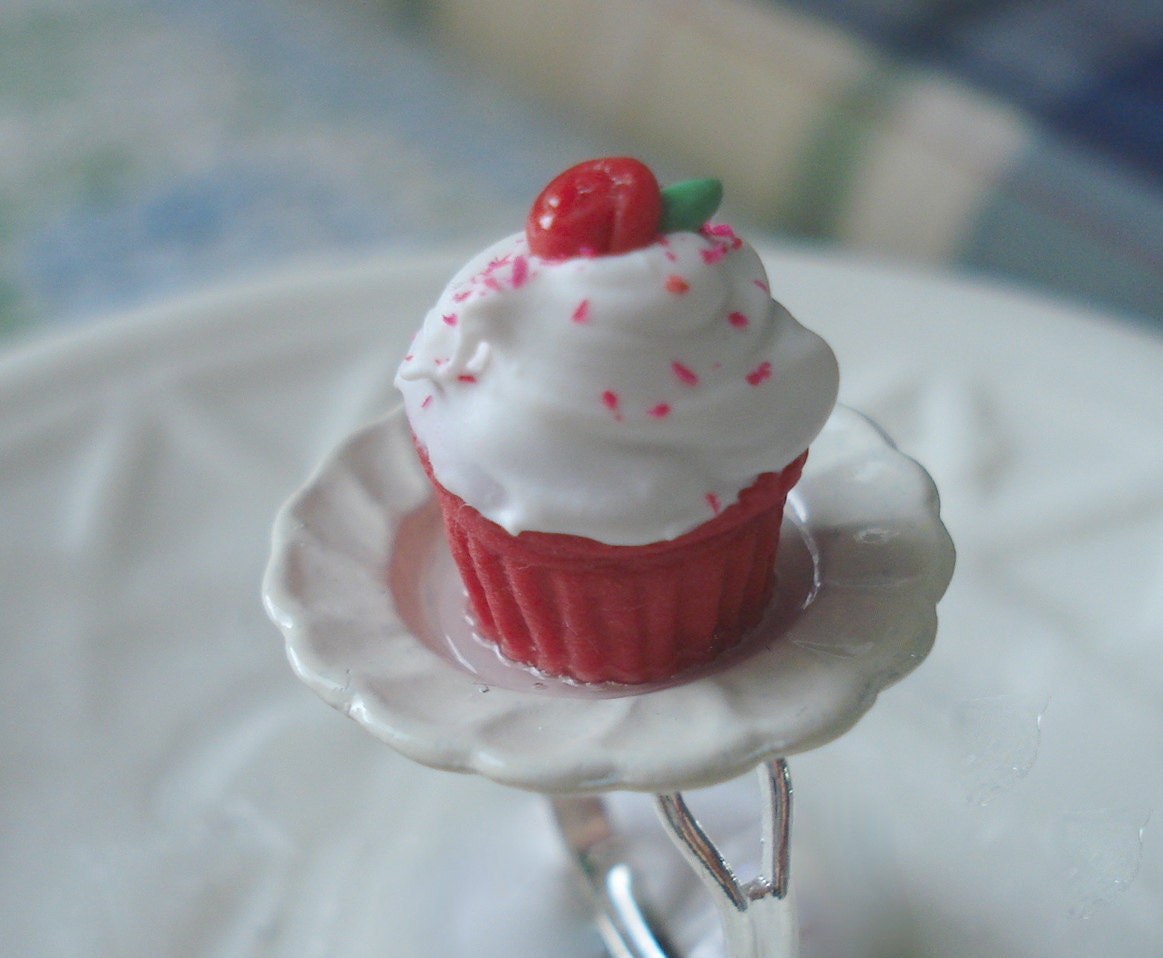 Red Velvet Cupcake Ring Miniature Food Jewelry