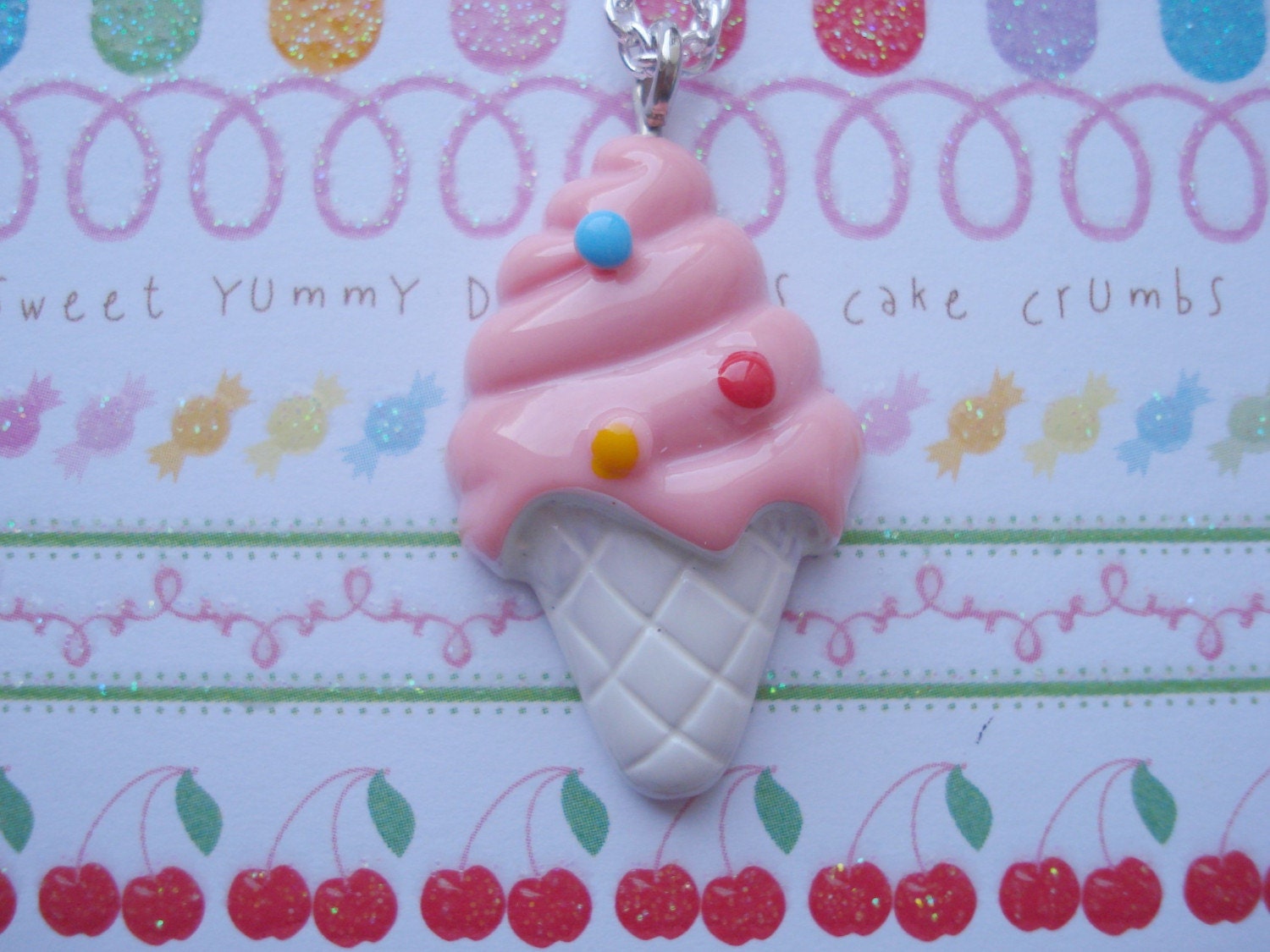 Strawberry Ice Cream Cone Necklace