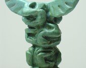 Bronze Toadem Pole with 3 individual tiny bronze frogs - Sculpture - mixed patina