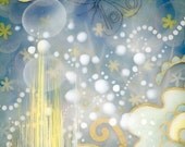 Magical Fairy Flowers Fantasy - Butterfly Blue Gold White - Surreal - Nice Dream - 8 x 10 Inch Fine Art Print